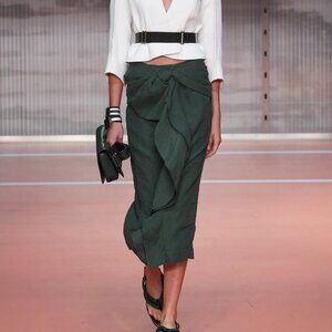 Marni SS/14 Runway Dark-Green Bow Draped Ruffle Midi Skirt